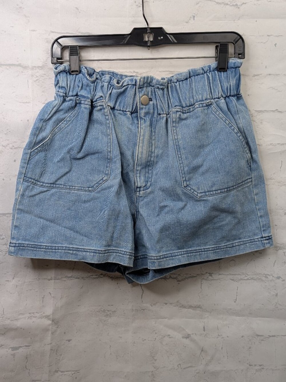 Mo:Vint New York Sz Medium Trendy Jean Shorts Pockets Gathered Waist GUC